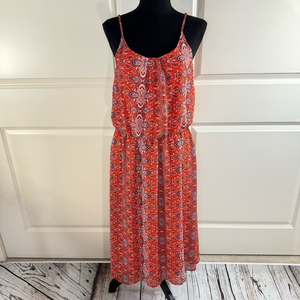 Olive & Oak Boho Orange Print Dress Size 8